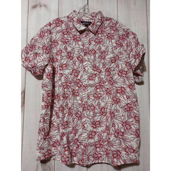 Marc Anthony Shirt Men's 2xl Slim Fit Luxury Linen Blend Tropical Red Floral But - Picture 1 of 7